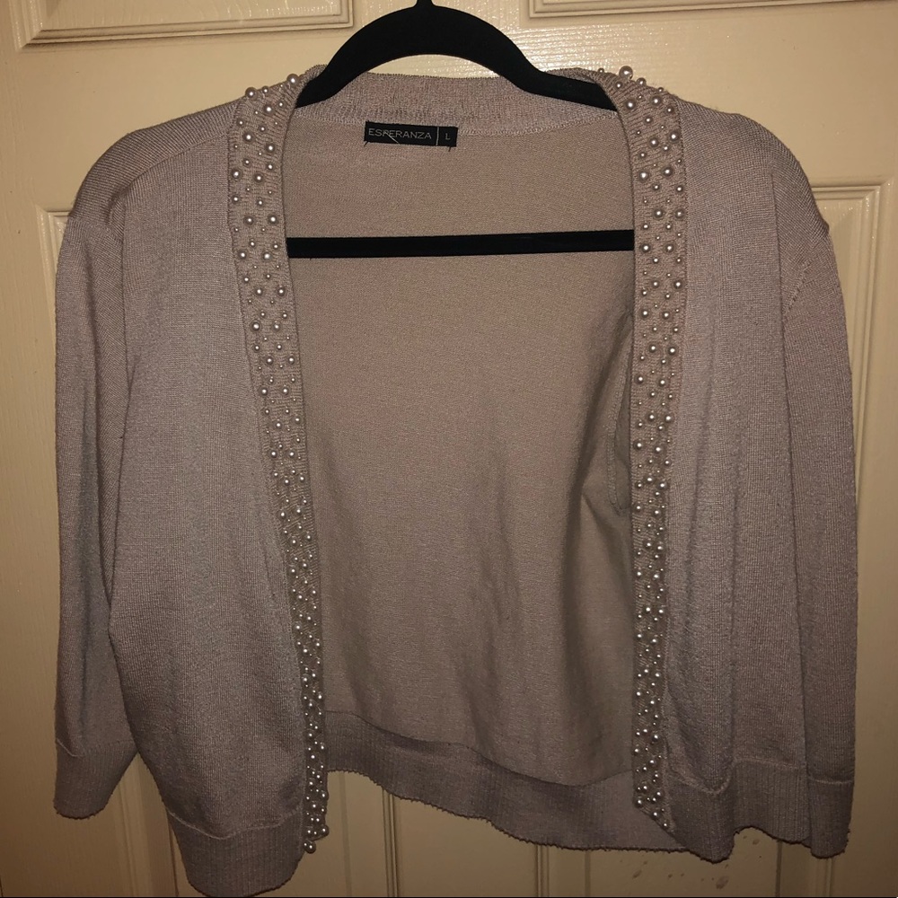 Elegant pearl embroidered sweater